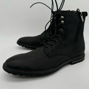 New Robert Wayne “Thomas” Genuine Leather Black Dual Zip Lace Up Boots Size 12